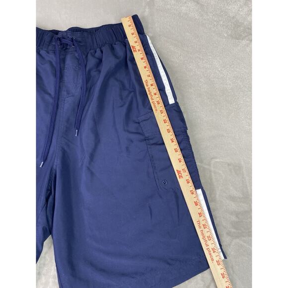 KS Island Men’s Big & Tall Navy Blue Double Stripe Swim Board Shorts - Picture 6 of 13